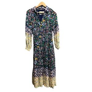 Maeve Anthropologie Floral Collared LS Prairie Button Up Midi Dress Size Small